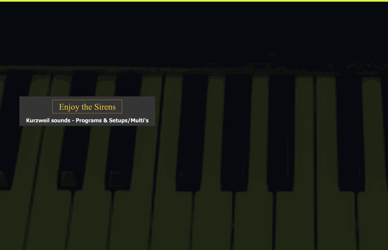 The Enjoy the Sirens logo above the line "Kurzweil sounds — Programs & Setups/Multi’s".